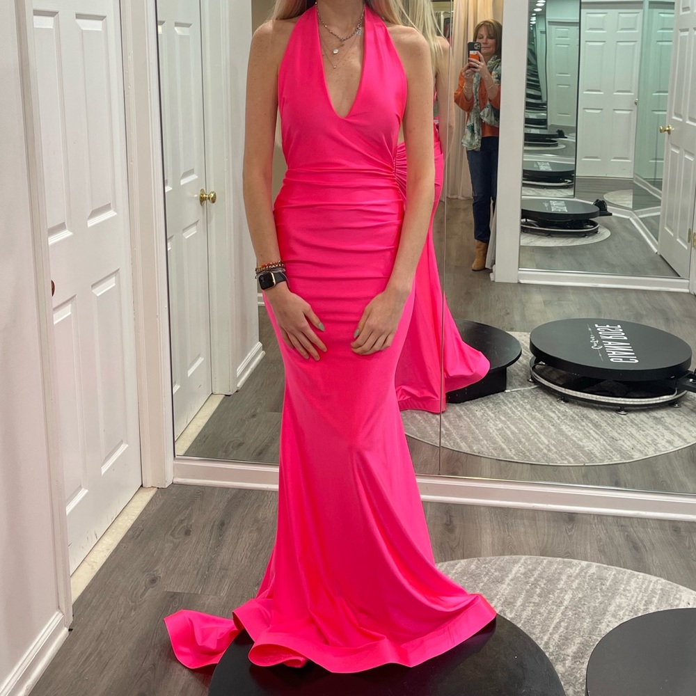 Never worn hot pink v-neck prom dress from Gianna Rose Couture